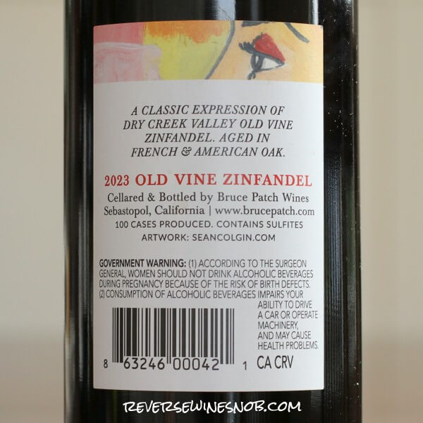 2023 Bruce Patch Ramazzotti Home Ranch Old Vine Zinfandel Back Label