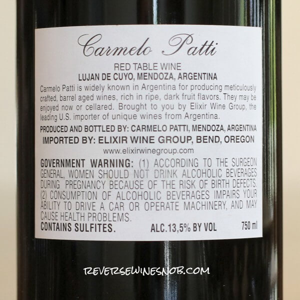 2018 Carmelo Patti Cabernet Franc Back Label