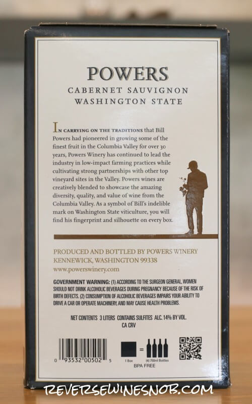 Powers Washington State Cabernet Sauvignon Side Label