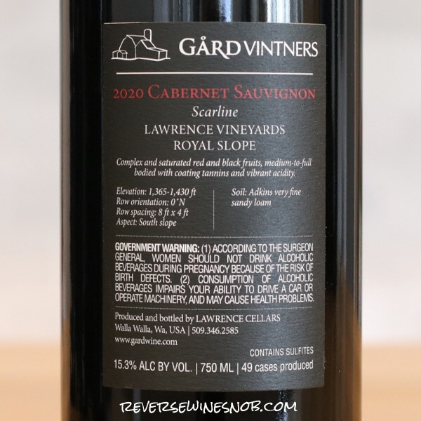 2020 Gard Collection Series Scarline Vineyard Cabernet Sauvignon Back Label