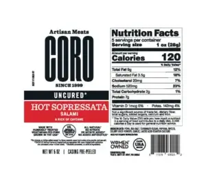Coro Salami Hot Sopressata nutrition