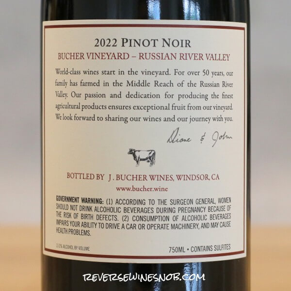 2022 J. Bucher Russian River Valley Pinot Noir Back Label