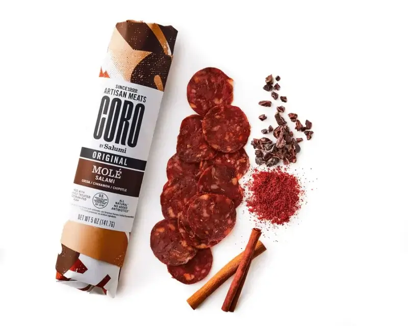 Coro Salami - Chipotle & Cocoa (Mole) Salami with cocoa, cinnamon and chipotle.