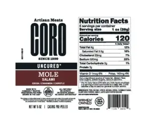 Coro Salami Mole nutrition