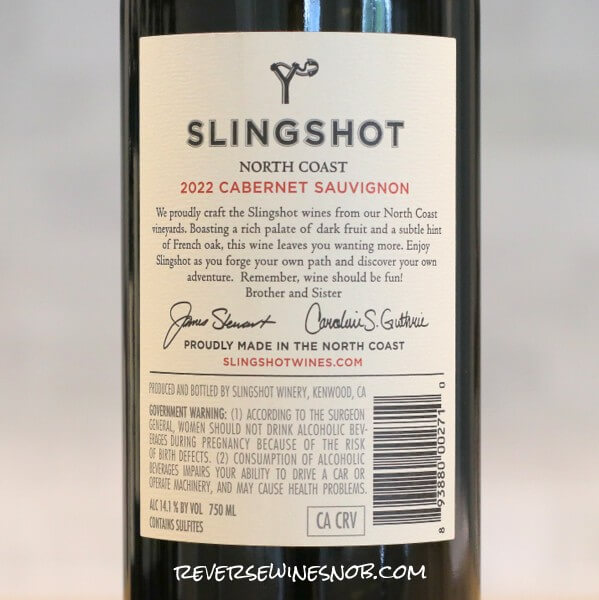 2022 Slingshot North Coast Cabernet Sauvignon Back Label