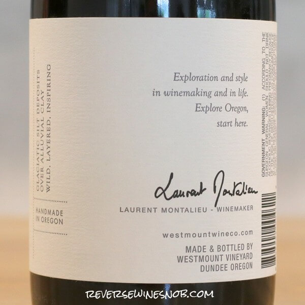 2022 Westmount Willamette Valley Pinot Noir Back Label