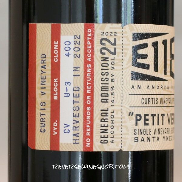 2022 Andrew Murray E11even Petit Verdot Back Label