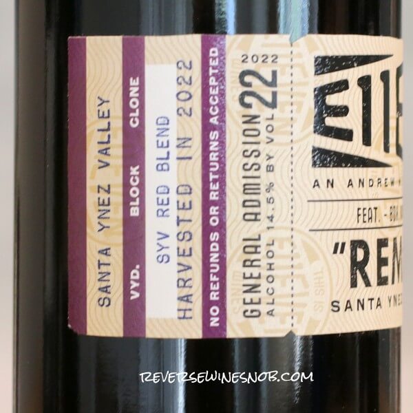 2022 Andrew Murray E11even Remix Back Label