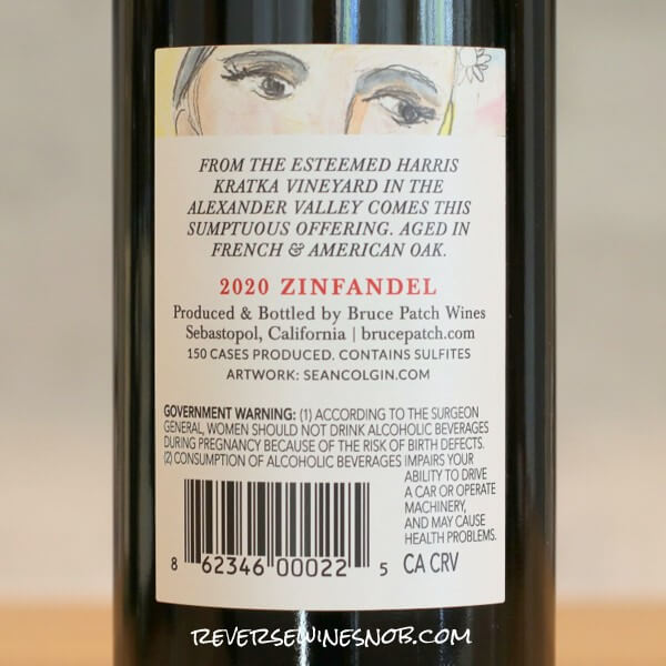 2020 Bruce Patch Harris Kratka Zinfandel Back Label