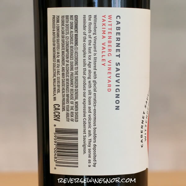 2022 Northwest Collective Wittenberg Vineyard Cabernet Sauvignon side label