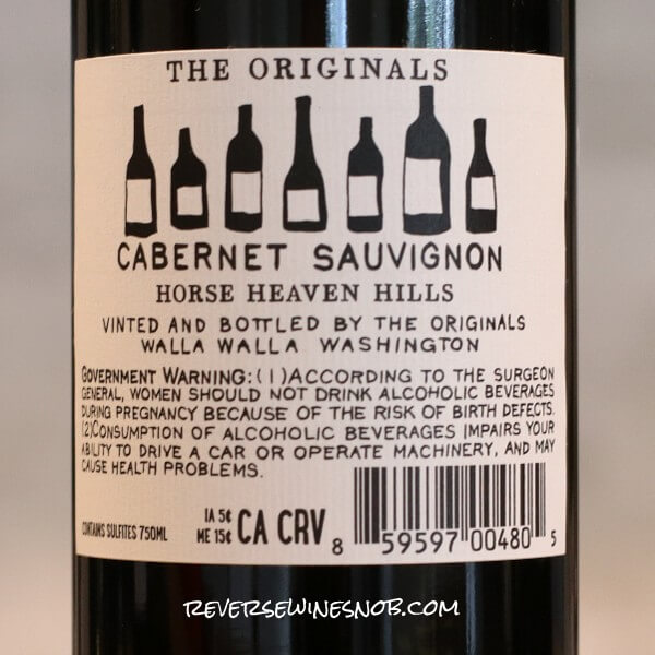 2022 The Originals Cabernet Sauvignon Back Label