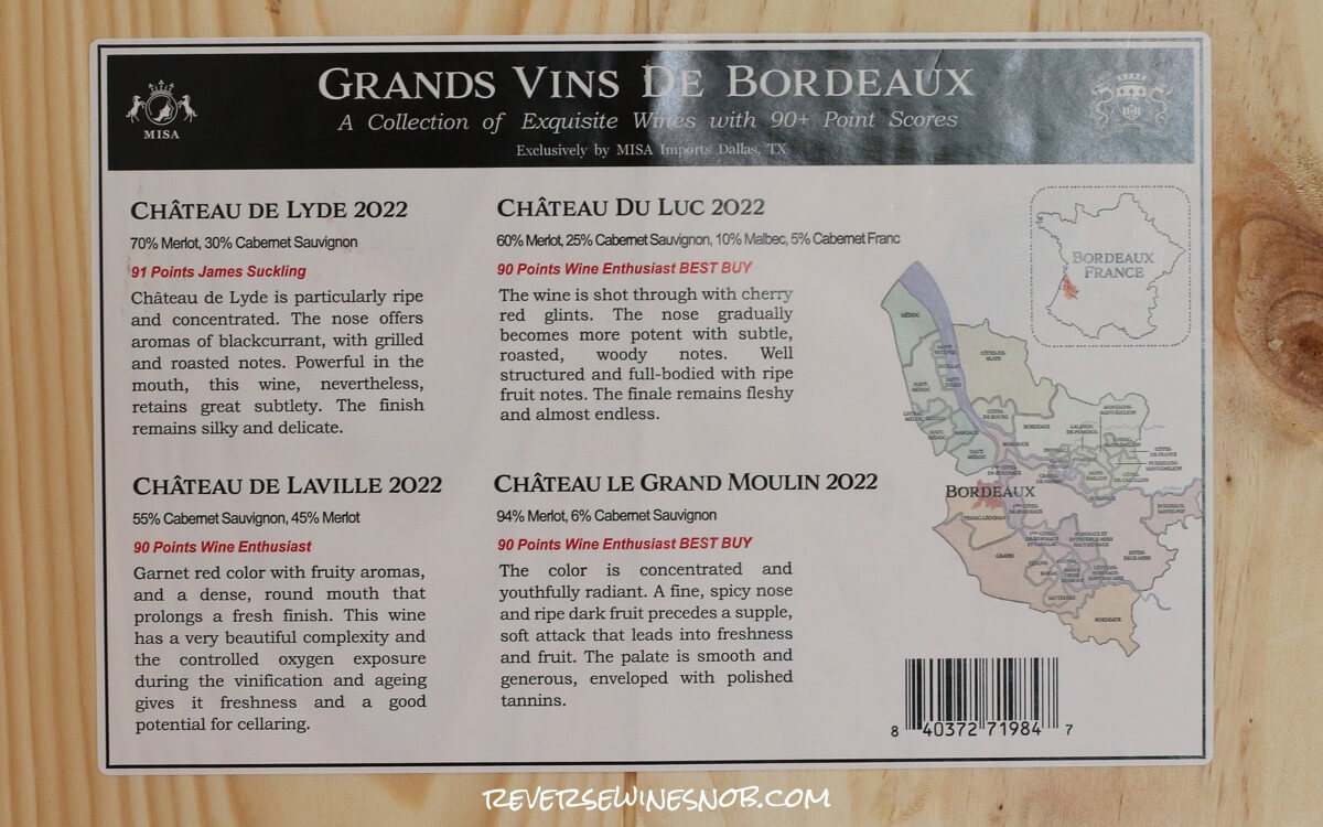 Costco Grands Vins de Bordeaux 2025 Box Back Label