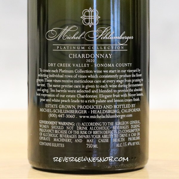 2020 Michel-Schlumberger Platinum Collection Chardonnay Back Label