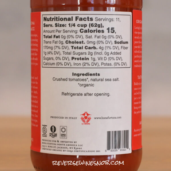 Bona Furtuna Organic Passata Nutrition