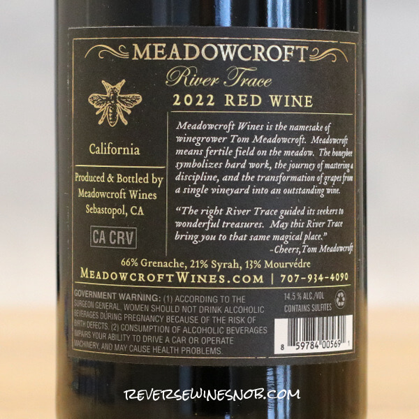 2022 Meadowcroft River Trace GSM Back Label