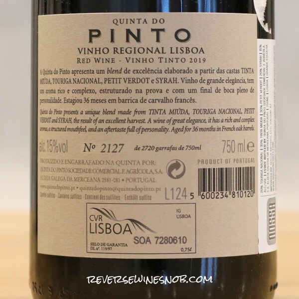 2019 Quinta Do Pinto Grande Escolha Back Label