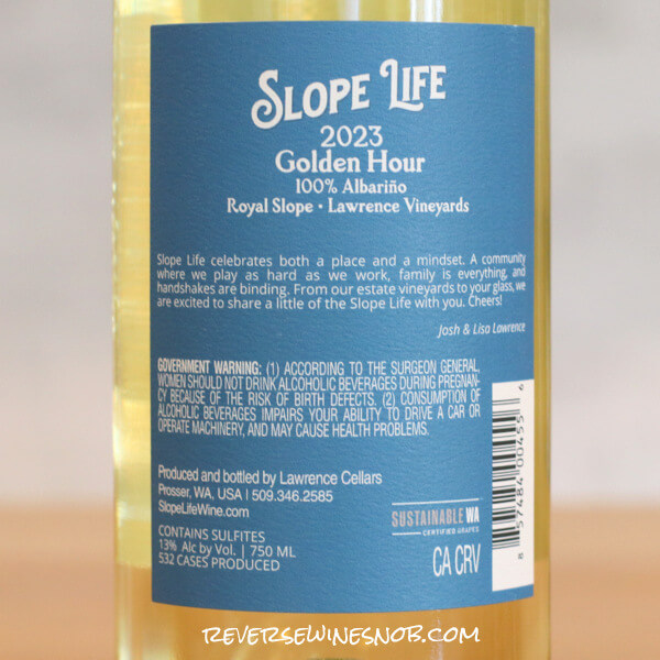 2023 Slope Life Golden Hour Albarino Back Label