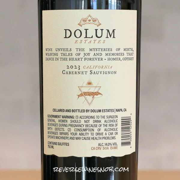 2023 Dolum Estates California Cabernet Sauvignon Back Label