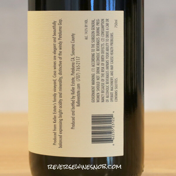 2021 Keller CASA Petaluma Gap Pinot Noir Back Label