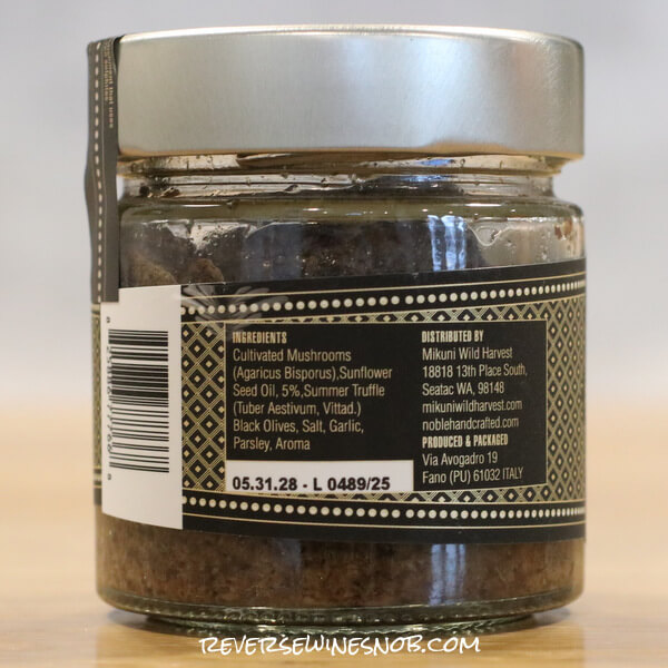 Noble Handcrafted Black Truffle Sauce Back Label