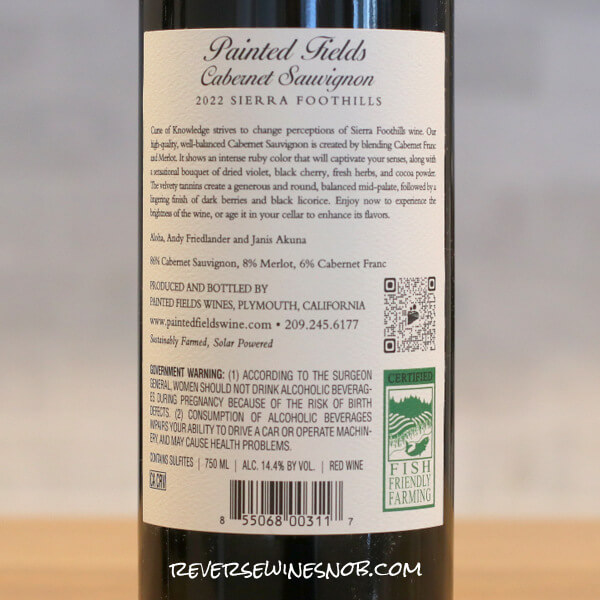 2022 Painted Fields Curse of Knowledge Cabernet Sauvignon Back Label