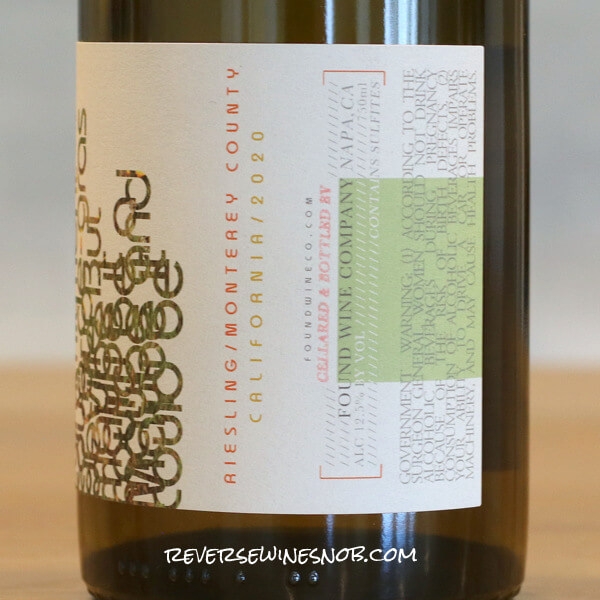 2020 Found Wine Co, Monterey Riesling Back Label