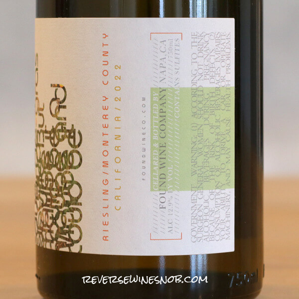2022 Found Wine Co, Monterey Riesling Back Label