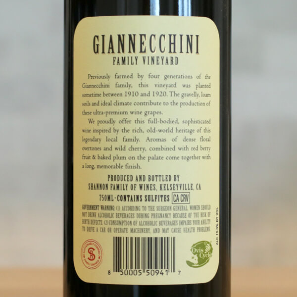 2020 Giannecchini Estate Blend Back Label
