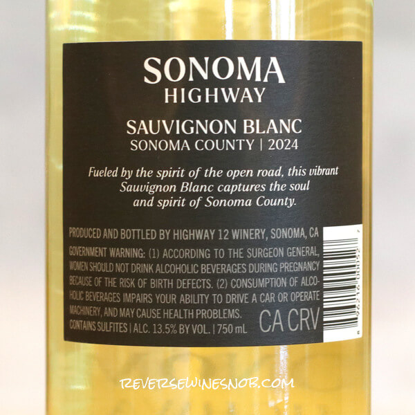2024 Sonoma Highway Sauvignon Blanc Back Label