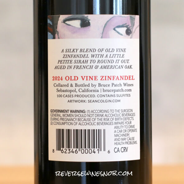 2024 Bruce Patch Giovanatto Vineyard Old Vine Zinfandel Back Label