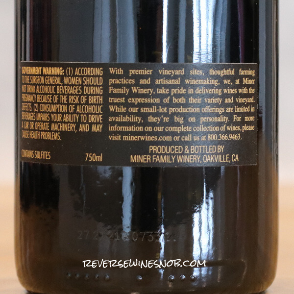 2021 Miner Paso Robles Grenache Back Label