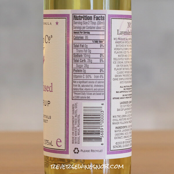 Sonoma Syrup Lavender Nutrition