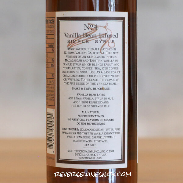 Sonoma Syrup Vanilla Bean Back Label