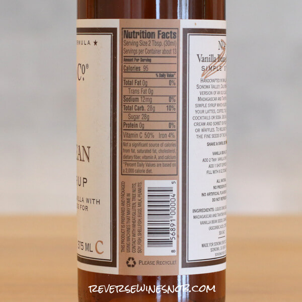 Sonoma Syrup Vanilla Bean Nutrition
