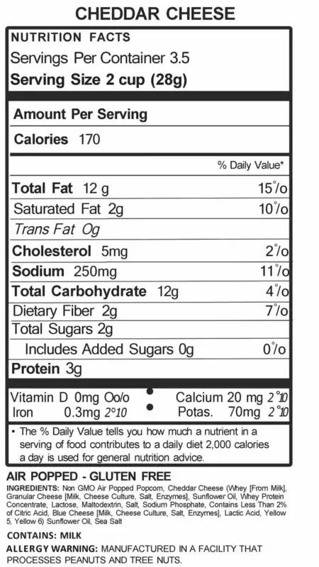 Thatcher's Cheddar Gourmet Popcorn Back Label