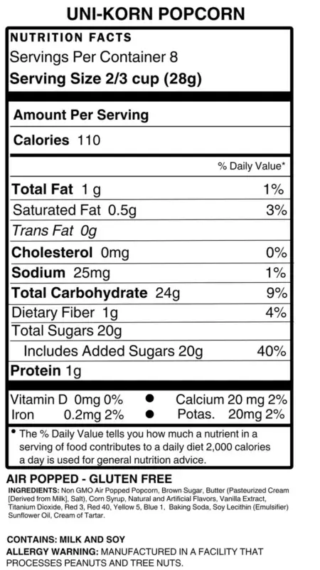 Thatcher's Uni-Korn Gourmet Popcorn Back Label