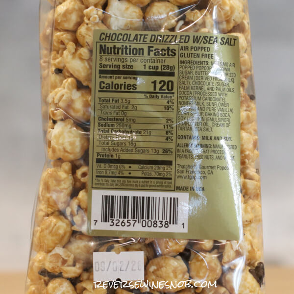Thatcher's Chocolate Caramel Sea Salt Gourmet Popcorn Back Label