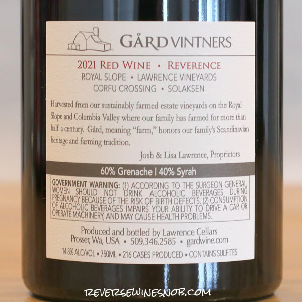 2021 Gard Reverence Back Label