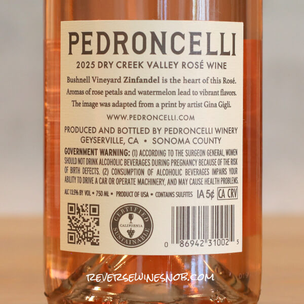 2025 Pedroncelli Dry Creek Valley Rosé Back Label