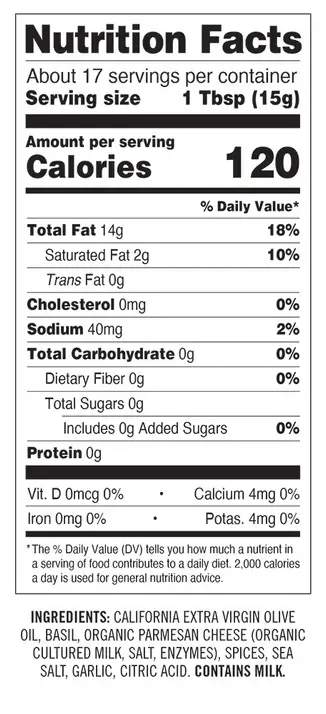 Basil and Parmesan Extra Virgin Olive Oil Nutrition