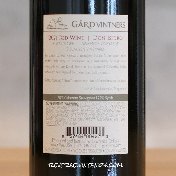 2021 Gard The Don Cabernet Sauvignon Back Label