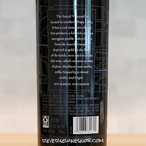 2023 Kirkland Signature Suscol Vineyard Napa Valley Cabernet Sauvignon Back Label