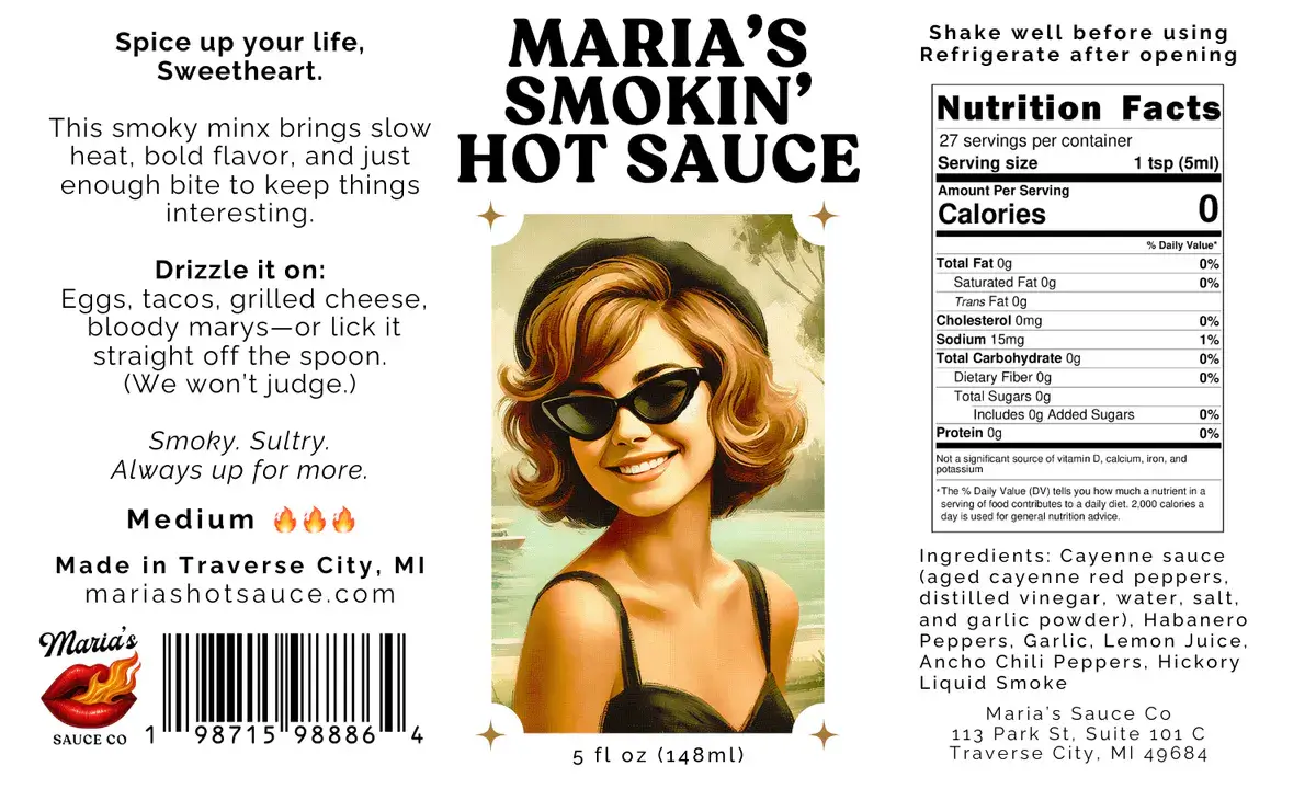Maria's Smokin' Hot Sauce Label
