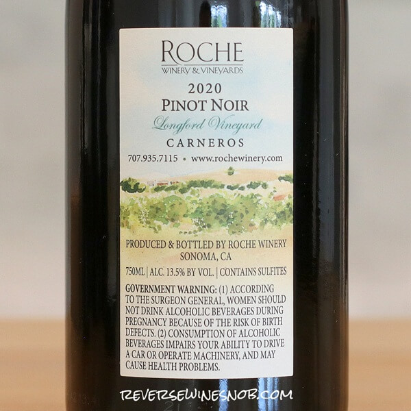 2020 Roche Winery Longford Vineyard Reserve Pinot Noir Back Label