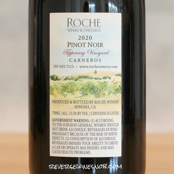 2020 Roche Winery Tipperary Vineyard Reserve Pinot Noir Back Label