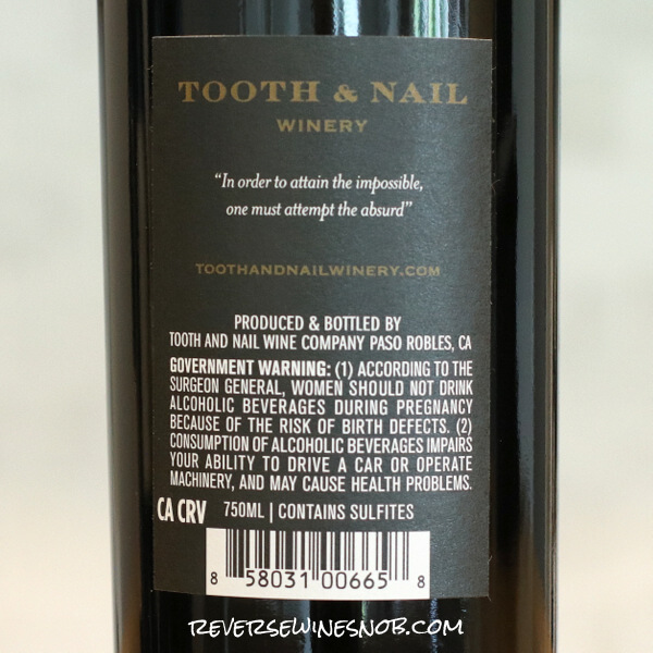 2021 Tooth & Nail Winery El Sabio Freston GSM Back Label