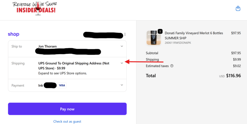 shipping method section closed