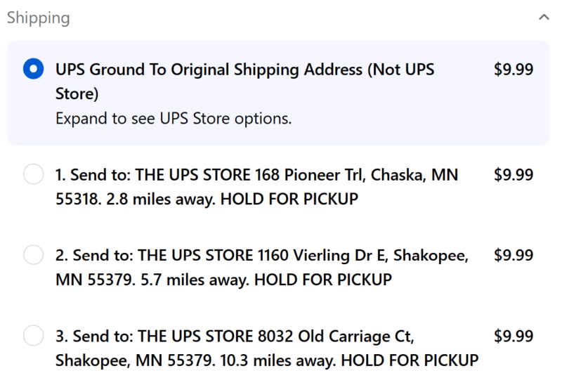 shipping method section open