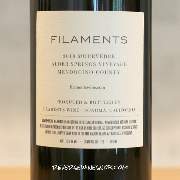 2018 Filaments Alder Springs Vineyard Mourvèdre Back Label