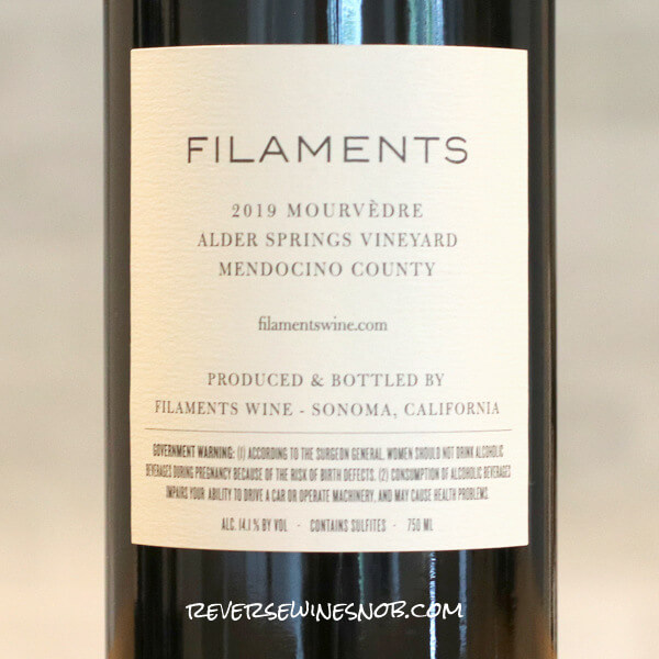 2019 Filaments Alder Springs Vineyard Mourvèdre Back Label